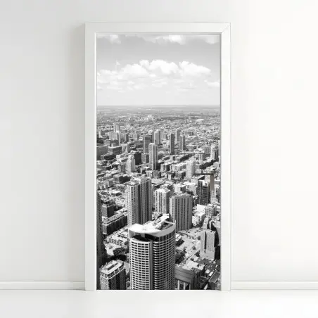 Pegatina para puerta vista aérea de Chicago en blanco y negro – Pixers®