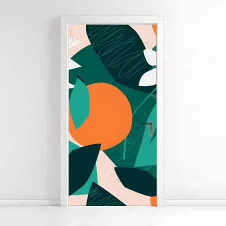 Pegatina para puerta arte mural tropical con naranjas y flores – Pixers®
