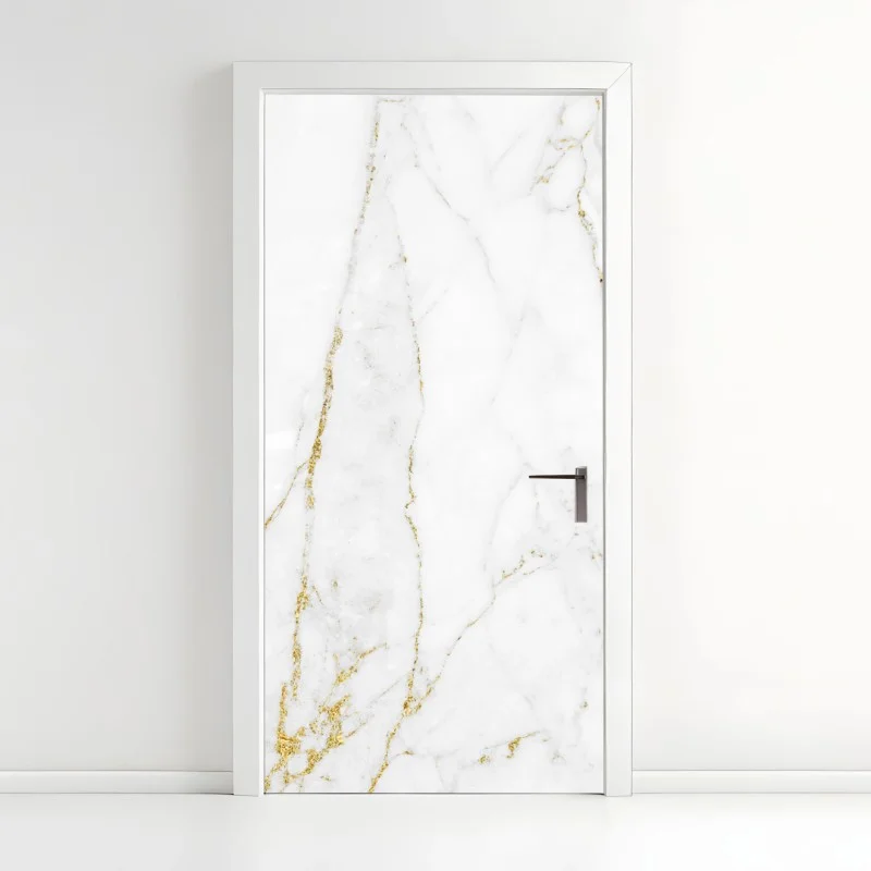 Pegatina para puerta mármol blanco con vetas doradas