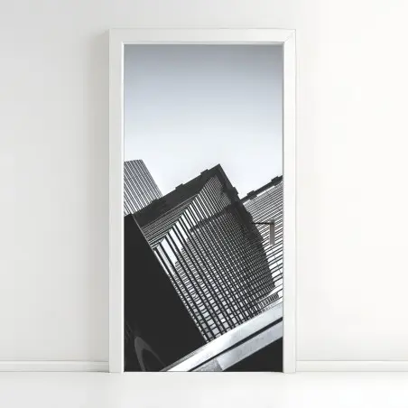Pegatina para puerta perspectiva urbana de Hong Kong en blanco y negro – Pixers®
