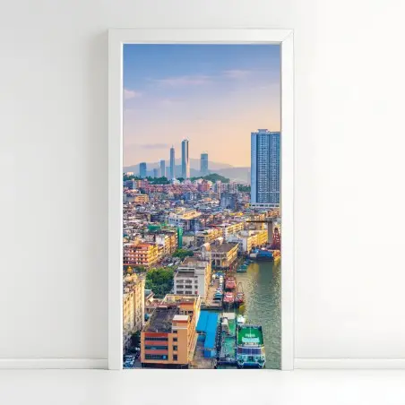 Pegatina para puerta panorama urbano de Macau al atardecer – Pixers®