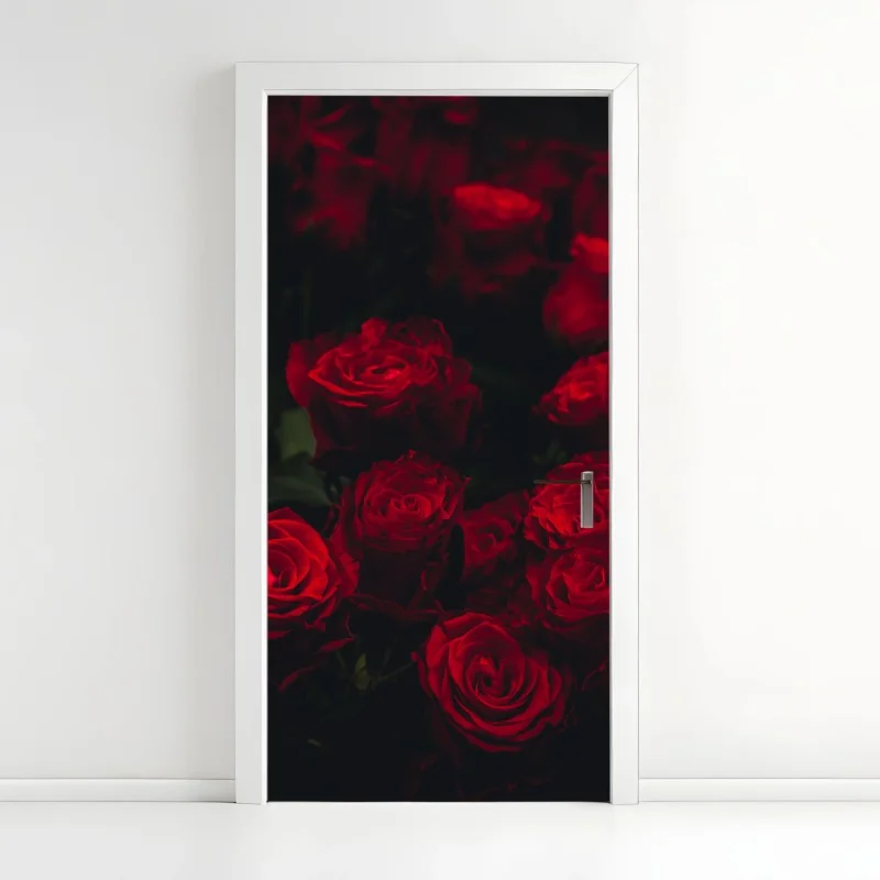 Pegatina para puerta ramillete de rosas rojas en penumbra