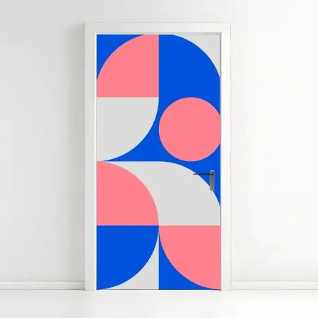 Pegatina para puerta composición geométrica escandinava en rosa y azul – Pixers®