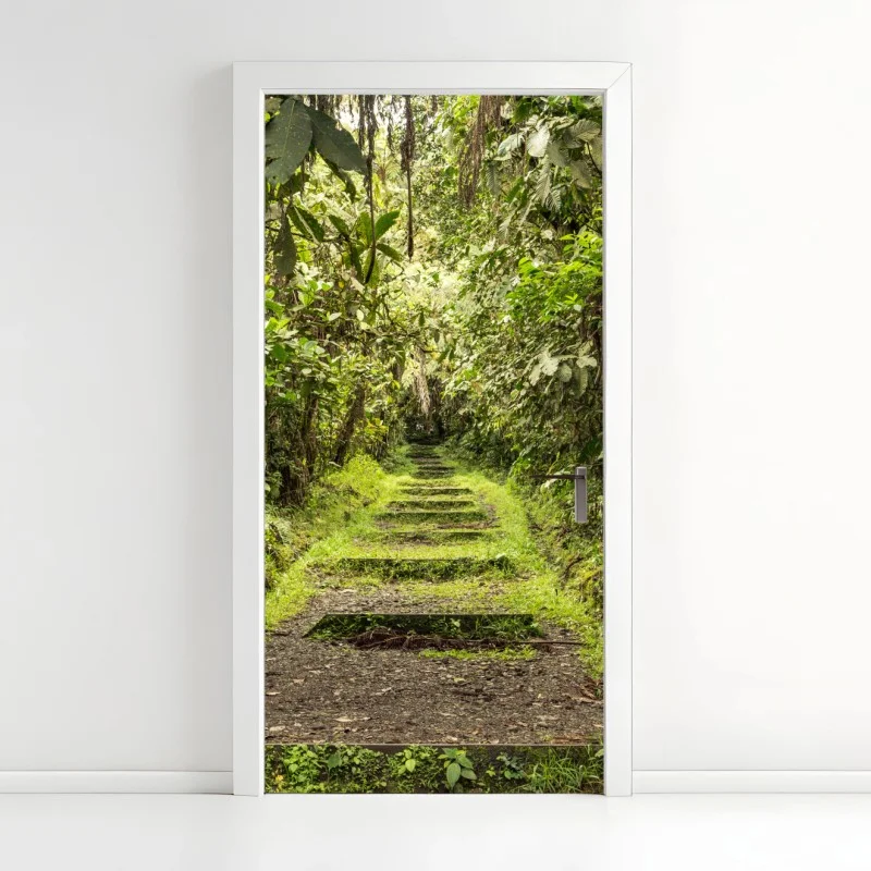 Pegatina para puerta sendero entre la selva tropical
