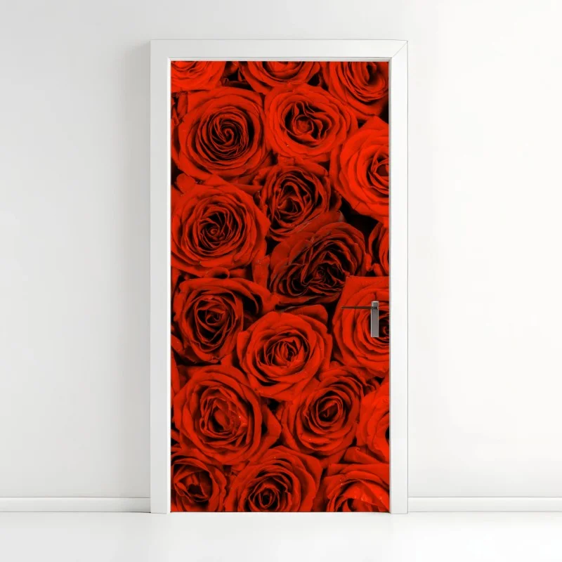 Pegatina para puerta rosas rojas en abundancia