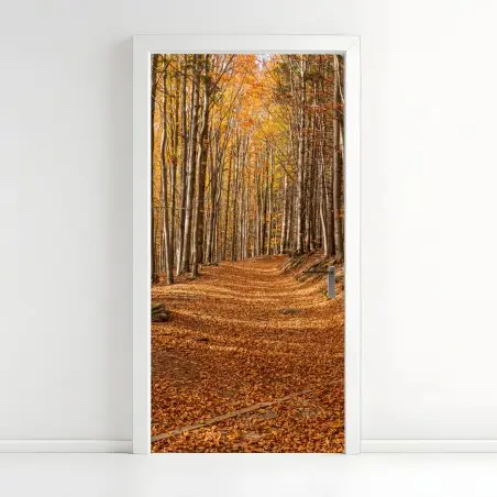 Pegatina para puerta sendero otoñal entre hayas doradas – Pixers®