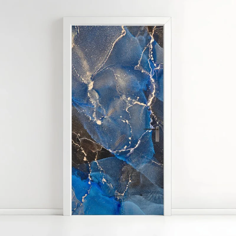 Pegatina para puerta sueños marinos en tinta azul y dorada