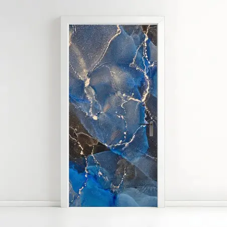 Pegatina para puerta sueños marinos en tinta azul y dorada – Pixers®