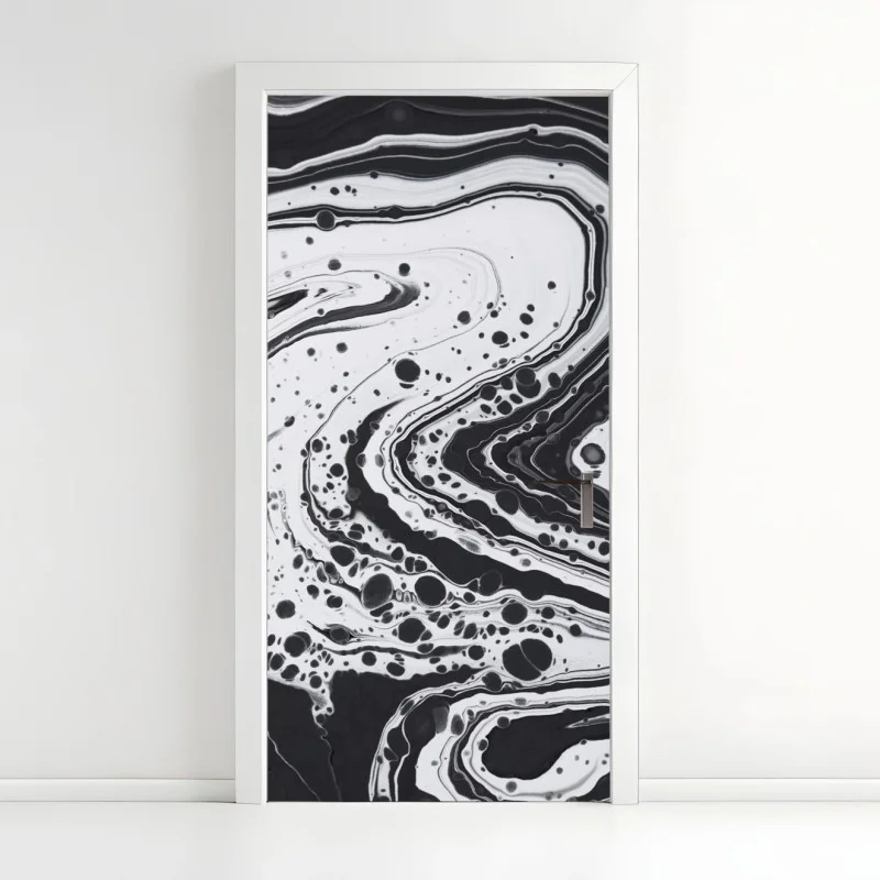 Pegatina para puerta mármol fluido en blanco y negro