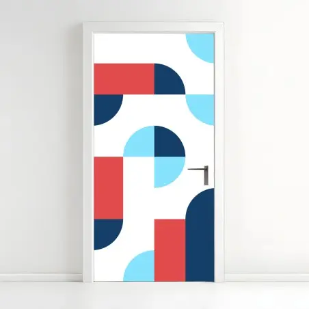 Pegatina para puerta diseño geométrico en paleta azul y coral – Pixers®