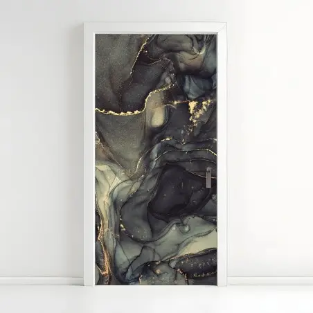 Pegatina para puerta arte abstracto líquido en tonos gris y dorado – Pixers®