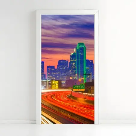 Pegatina para puerta atardecer vibrante sobre Dallas – Pixers®