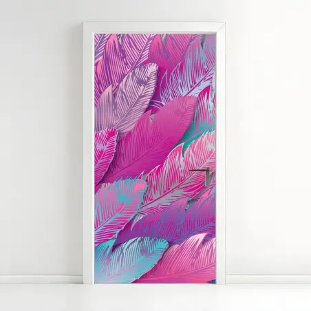 Pegatina para puerta arte de plumas rosa iridiscente – Pixers®