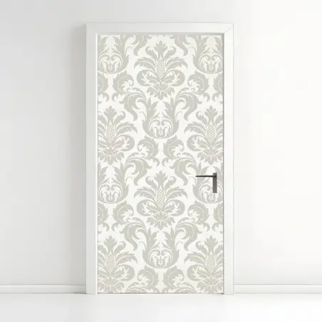 Pegatina para puerta motivo damasco clásico en tonos neutros – Pixers®
