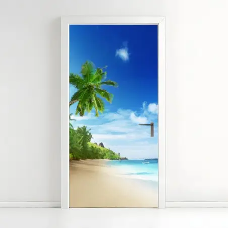 Pegatina para puerta atardecer tropical en Mahé, Seychelles – Pixers®