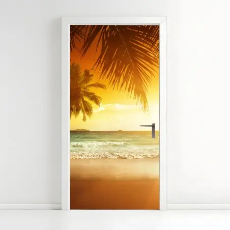 Pegatina para puerta atardecer caribeño en la playa – Pixers®