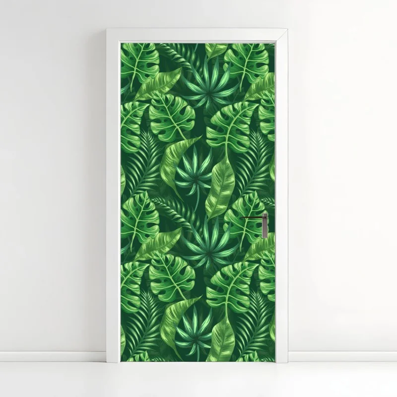 Pegatina para puerta estampado tropical de hojas verdes