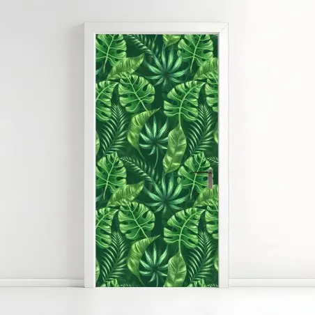Pegatina para puerta estampado tropical de hojas verdes – Pixers®