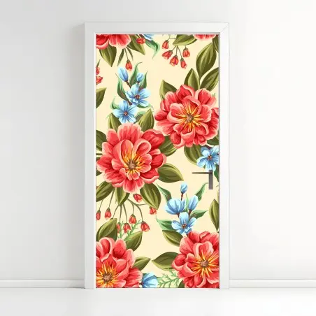 Pegatina para puerta estampado floral en acuarela sobre fondo beige – Pixers®