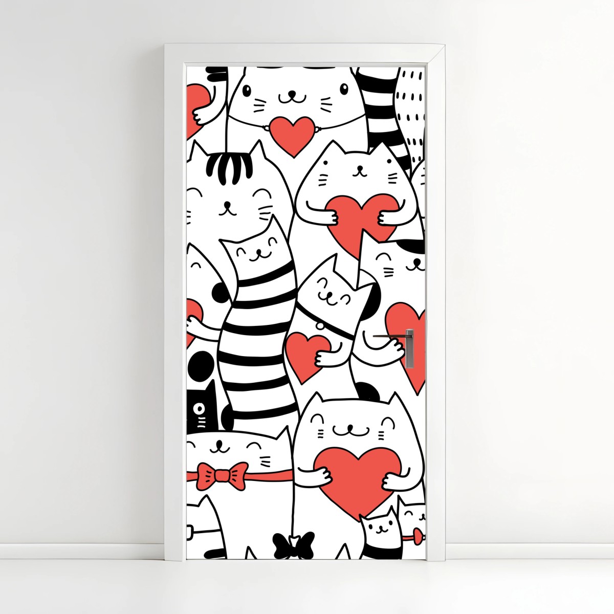 Pegatina para puerta patrón de gatos con corazones – Pixers®