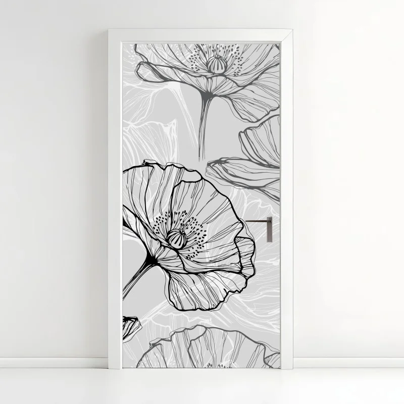 Pegatina para puerta estampado de amapolas en líneas minimalistas
