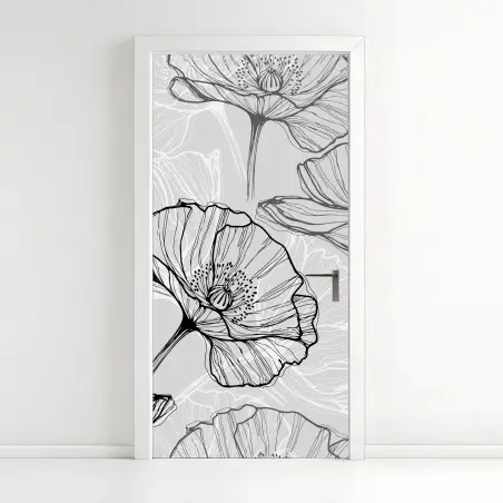 Pegatina para puerta estampado de amapolas en líneas minimalistas – Pixers®