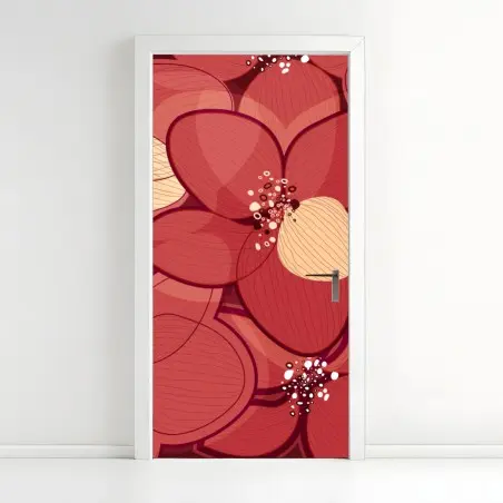Pegatina para puerta diseño floral en tonos rojos y marfil – Pixers®