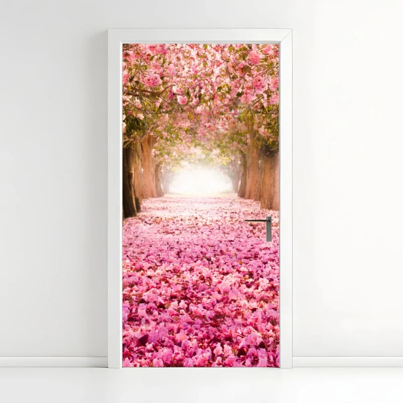 Pegatina para puerta túnel de cerezos en flor