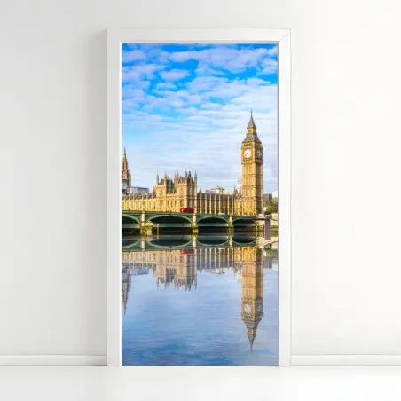 Pegatina para puerta paisaje de Londres con el Big Ben reflejado – Pixers®