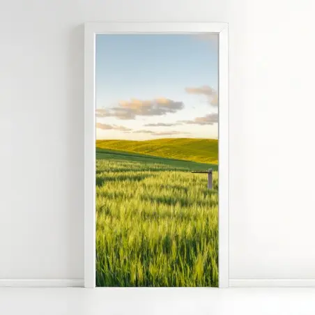 Pegatina para puerta panorama de campo primaveral en colinas verdes – Pixers®