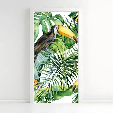 Pegatina para puerta tucanes y hojas tropicales en acuarela – Pixers®