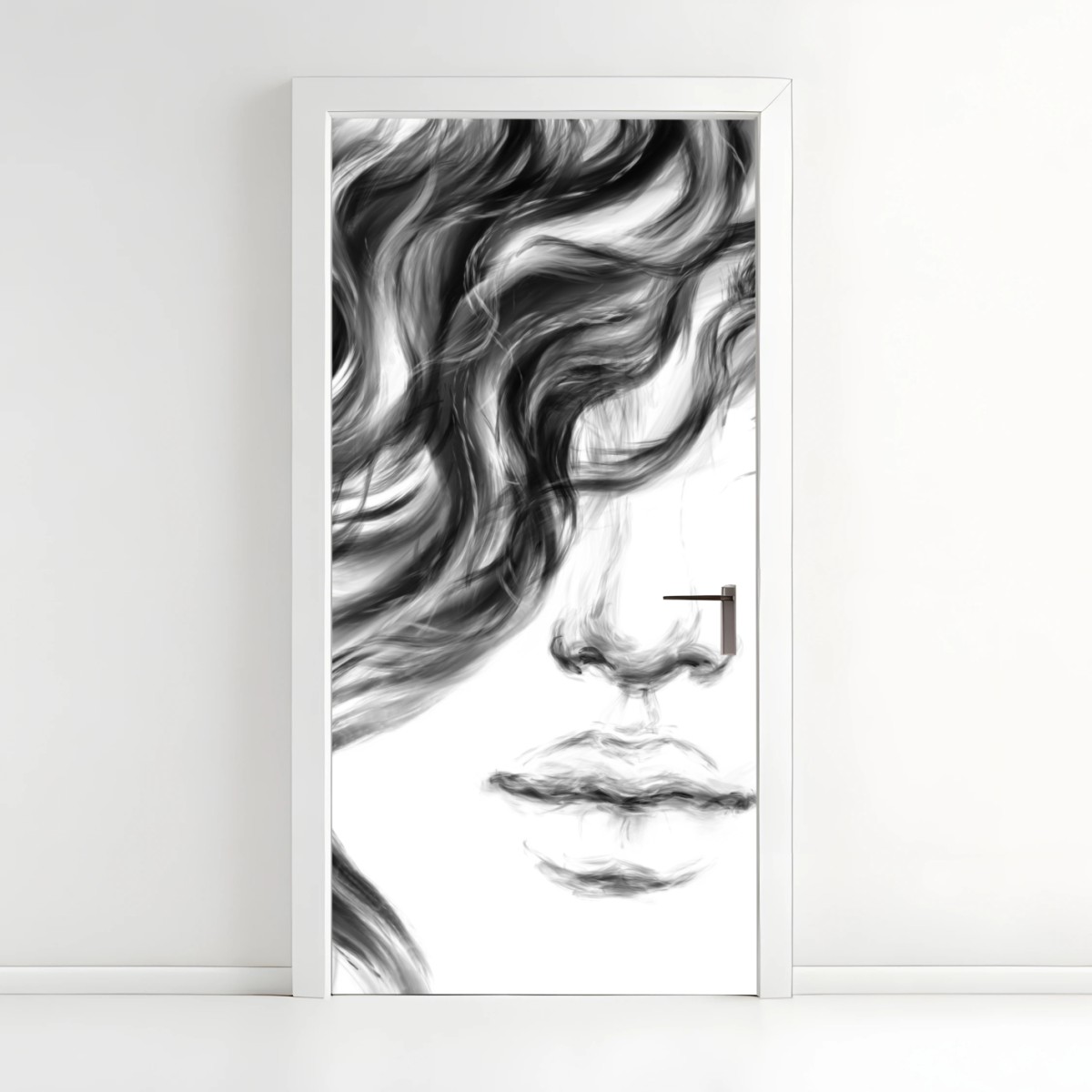 Pegatina para puerta rostro etéreo en blanco y negro – Pixers®