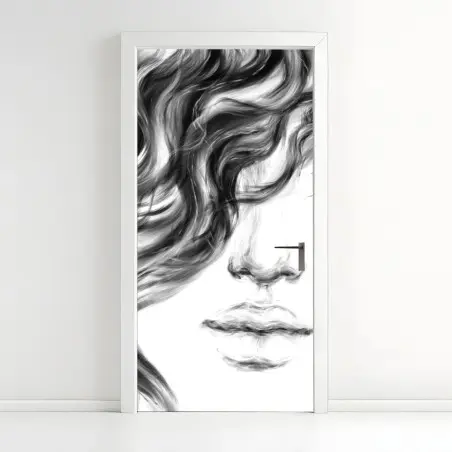 Pegatina para puerta rostro etéreo en blanco y negro – Pixers®