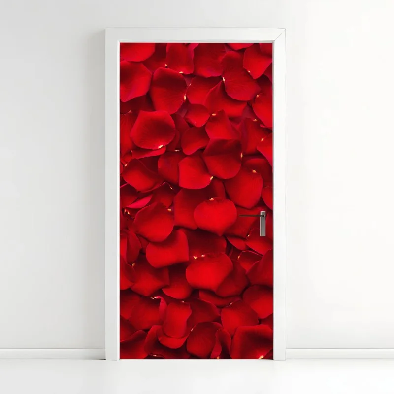 Pegatina para puerta arte decorativo de pétalos de rosa rojos