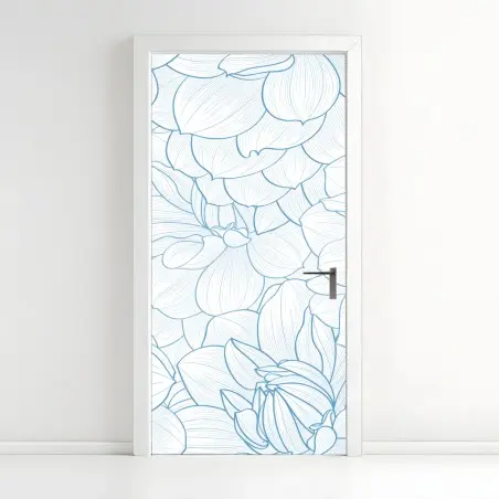 Pegatina para puerta estampado floral en líneas azules y delicadas – Pixers®