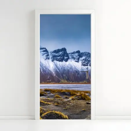 Pegatina para puerta amanecer en Vestrahorn: belleza ártica panorámica – Pixers®