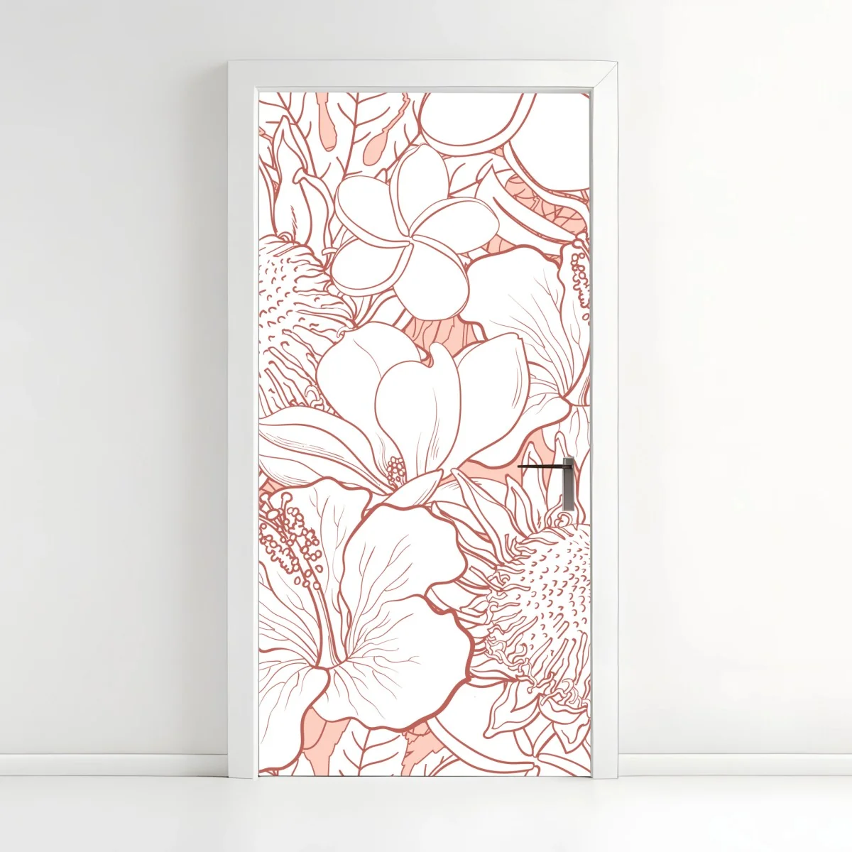 Pegatina para puerta patrón floral tropical en coral y blanco – Pixers® Pegatina para puerta patrón floral tropical en coral y blanco – Pixers®