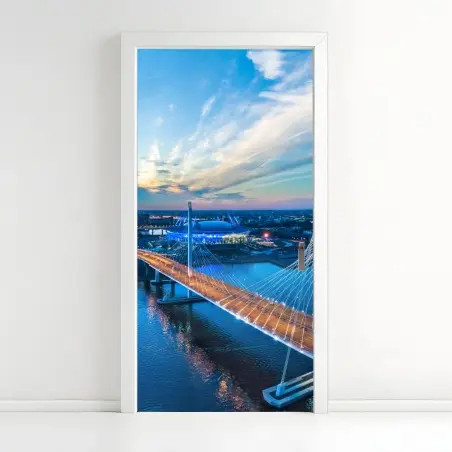 Pegatina para puerta puente atirantado de San Petersburgo al amanecer – Pixers®