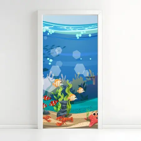 Pegatina para puerta escena submarina de arrecife colorido – Pixers®