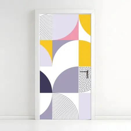 Pegatina para puerta diseño geométrico en tonos pastel y formas curvas – Pixers®