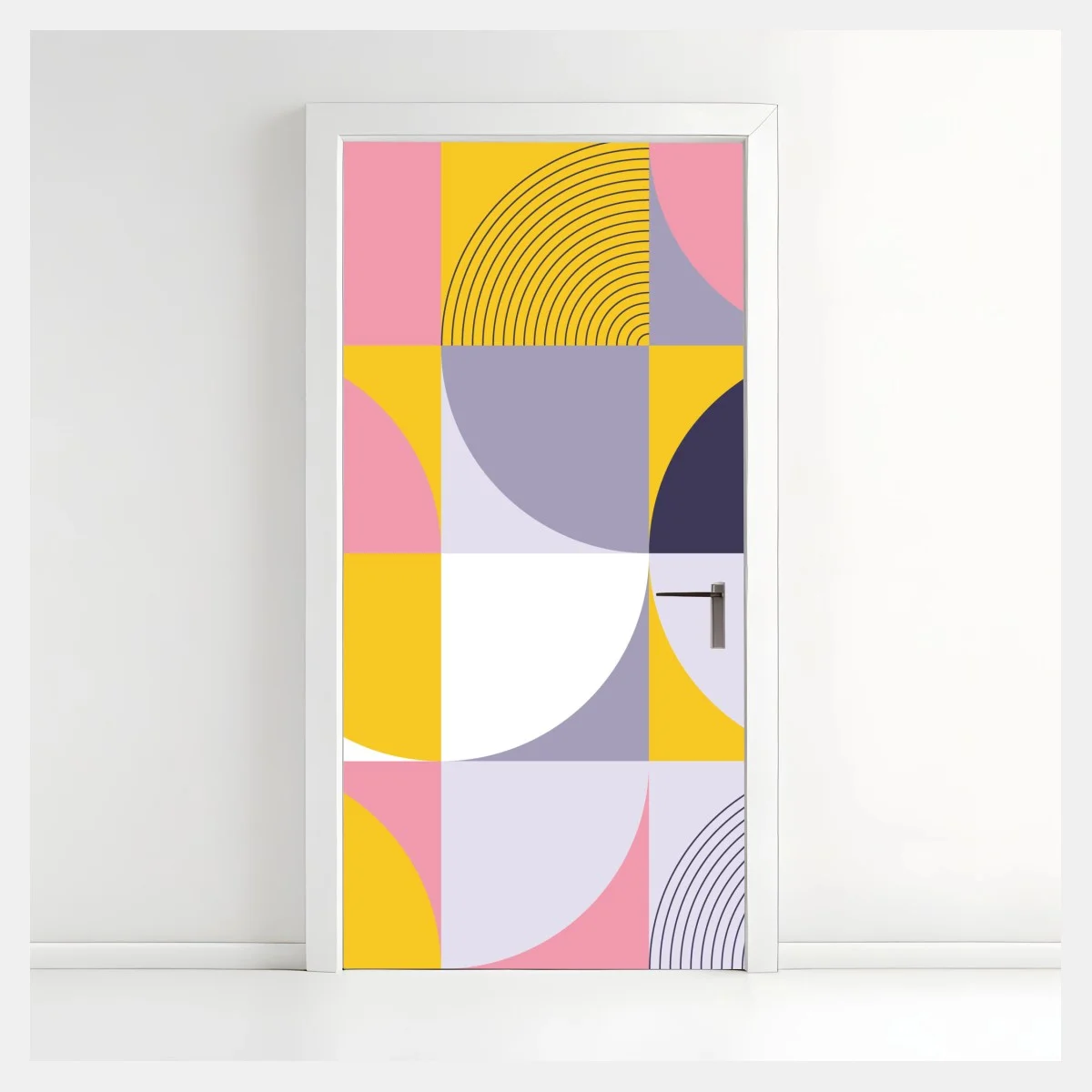 Pegatina para puerta patrón geométrico retro en tonos rosa y amarillo – Pixers® Pegatina para puerta patrón geométrico retro en tonos rosa y amarillo – Pixers®