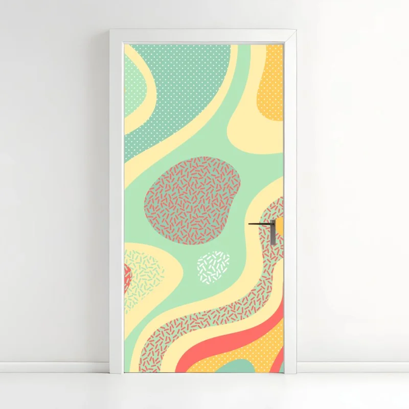 Pegatina para puerta diseño abstracto orgánico en tonos pastel