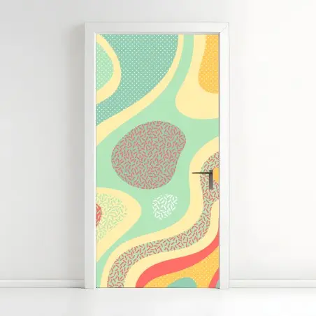 Pegatina para puerta diseño abstracto orgánico en tonos pastel – Pixers®