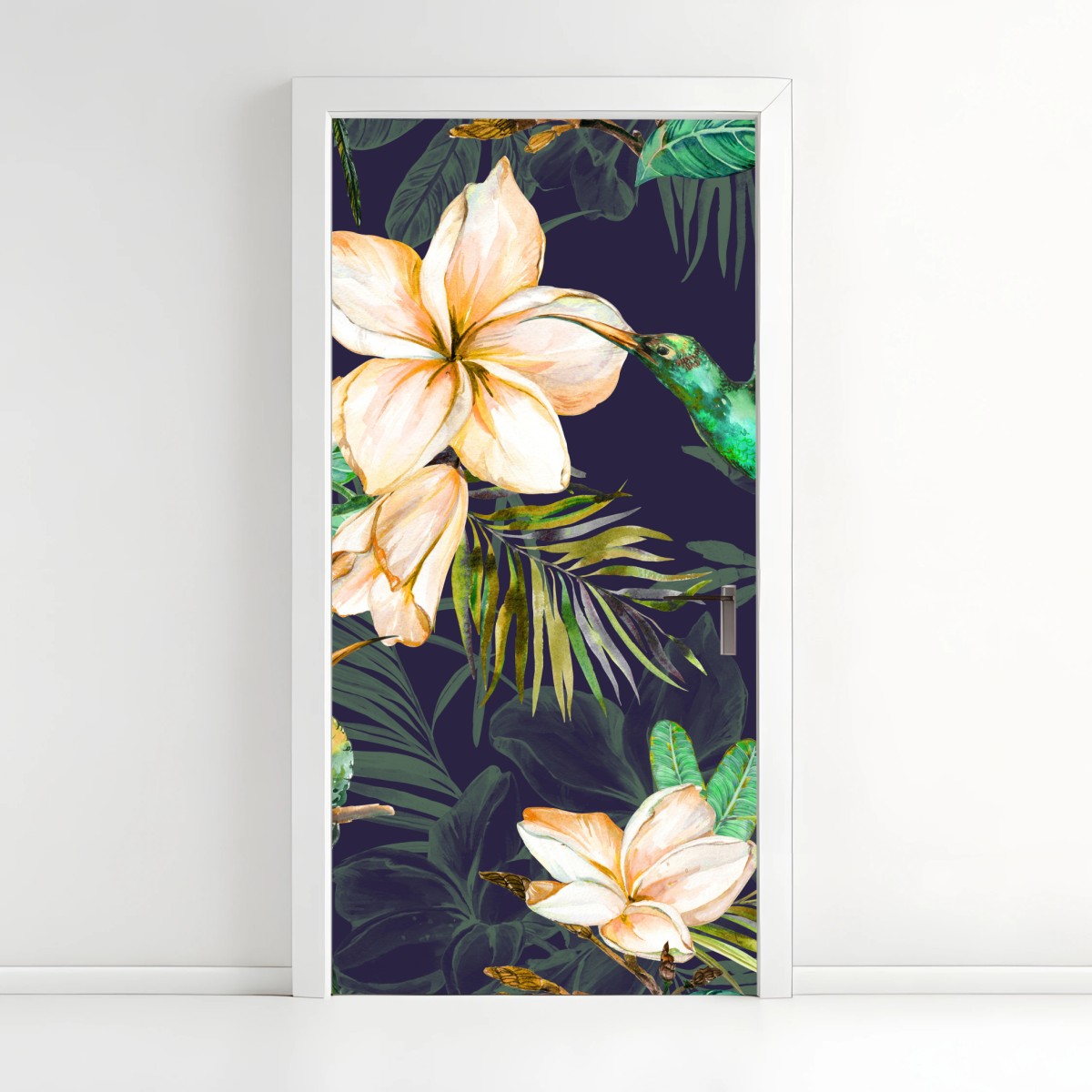 Pegatina para puerta colibrí y flores tropicales en acuarela – Pixers®