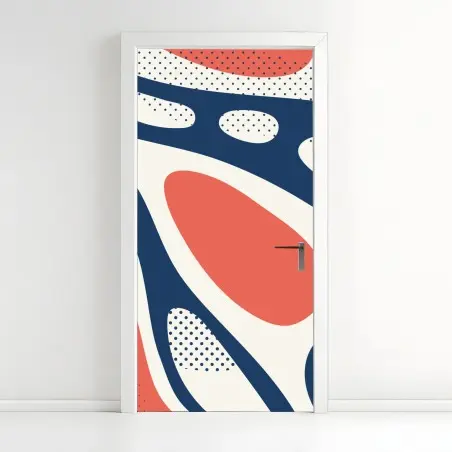 Pegatina para puerta diseño orgánico en tonos coral y azul marino – Pixers®