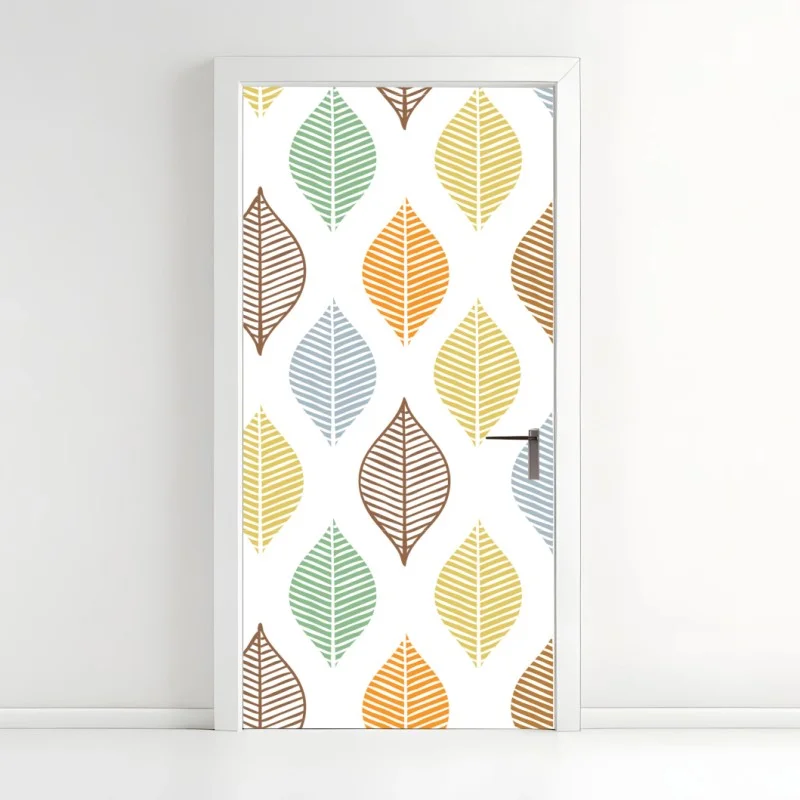 Pegatina para puerta hojas geométricas en tonos pastel