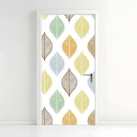 Pegatina para puerta hojas geométricas en tonos pastel – Pixers®