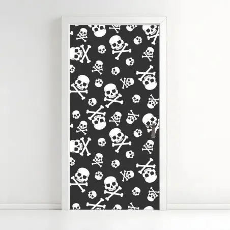 Pegatina para puerta patrón de calaveras en blanco y negro – Pixers®