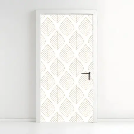 Pegatina para puerta patrón de hojas doradas sobre fondo blanco – Pixers®