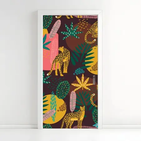 Pegatina para puerta estampado de leopardos y hojas tropicales – Pixers®